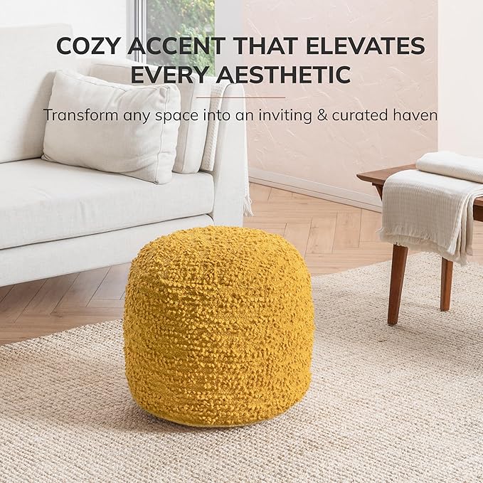 Anji Mountain 100% Handmade & Handcrafted Comfortable Home Décor Pouf Ottoman Footrest for Living Room, Bedroom, Nursery, Kidsroom, Patio Furniture - (22" x 22" x 17" - Mustard)