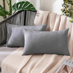 MIULEE Pack of 2 Decorative Outdoor Solid Waterproof Throw Pillow Covers Faux Linen Garden Farmhouse Cushion Cases for Patio Tent Balcony Couch Sofa 20x12 Inch Light Grey