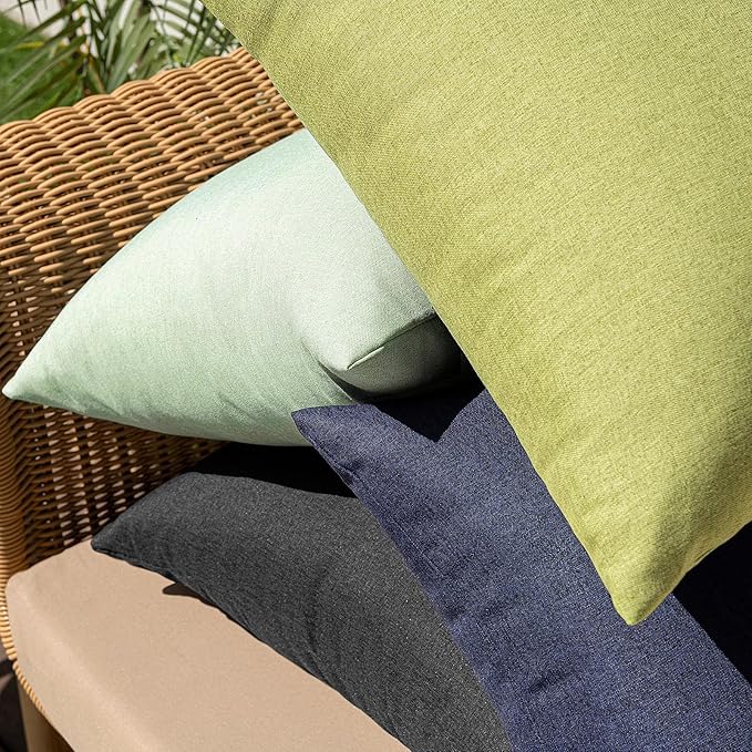 MIULEE Pack of 2 Decorative Outdoor Solid Waterproof Throw Pillow Covers Euro Sham Faux Linen Garden Farmhouse Cushion Cases for Summer Patio Tent Balcony Couch Sofa 22x22 Inch Navy