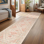 Hallway Runner Rug 2x12, Extra Long Washable Runner Rugs with Rubber Backing, Non Slip Runner, Vintage Rug Runners for Kitchen Laundry Room Entryway (Pink,2'x12')