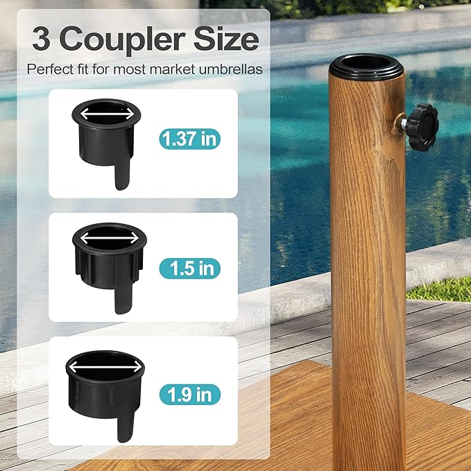 Patio Umbrella Base, 43lbs Outdoor Heavy Duty Square Concrete Stand, Fits 6-12ft Fringe Market Umbrella, Teak Brown