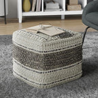SIMPLIHOME Grady Square Pouf - 18 inch Wide Wool and Cotton Handloom Woven Ottoman in Earth Tone Brown, Contemporary Footstool or Extra Seating for Living Room with Polystyrene Bead Filling, Assembled