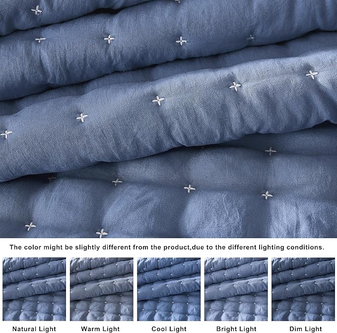 WDCOZY Blue California Cal King Size Quilt Bedding Sets with Pillow Shams, Oversized Lightweight Soft Bedspread Coverlet, Quilted Blanket Thin Comforter Bed Cover, 3 Pieces, 118x106 inches