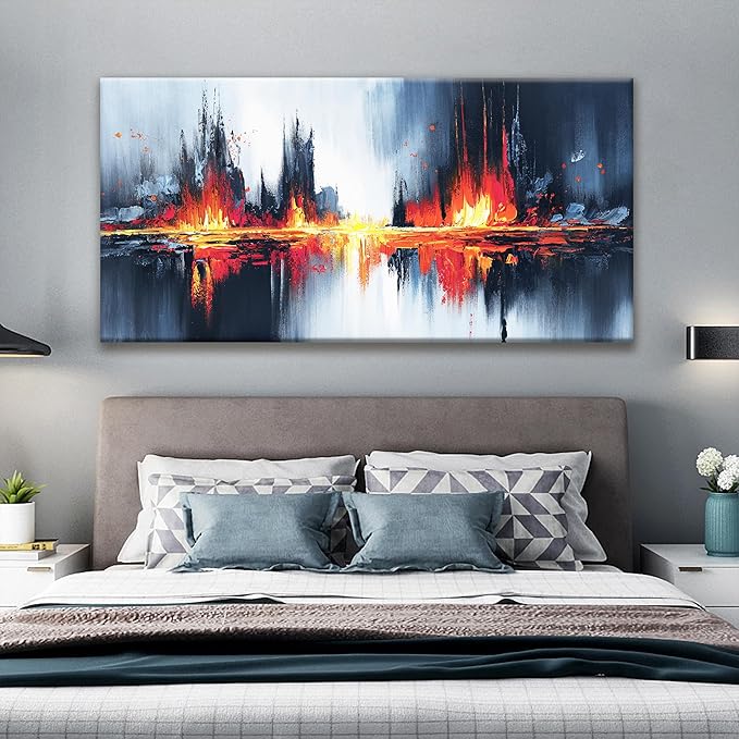 Large Black Abstract Wall Art For Living Room Canvas Art Wall Decor Painting Canvas Prints Red Gold Abstract Wall Art Picture For Bedroom Home Wall Decor Prints Artwork 29" X 58"