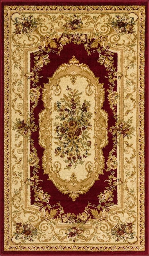 Rugs.com Chateau Collection Rug – 3' x 5' Red Medium Rug Perfect for Entryways, Kitchens, Breakfast Nooks, Accent Pieces