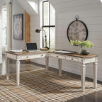Signature Design by Ashley Realyn Cottage L-Shaped Distressed 2-Piece Home Office Desk with Power Supply and USB Ports, White & Light Brown