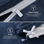 Bedsure 100% Rayon Derived from Bamboo Duvet Cover Queen Size - Lightweight Silky Cooling Comforter Cover Set for Hot Sleepers, Breathable & Moisture-Wicking Bedding Set, Navy