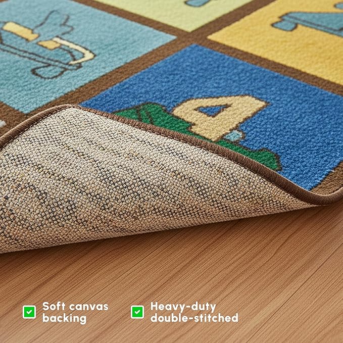 SAFECASTLE My ABC Place Earth Tone Alphabet Rug for Kids, 6'6" x 8'4", Educational Classroom Kids Carpet with Letters & Animals, Preschool Learning Area Rug for Daycare, Homeschool & Playroom