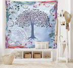 Ambesonne Nature Tapestry, Tree of Life Motif Peacock Feathers Tribal Vintage Prehistoric Flora Illustration, Fabric Wall Hanging Decor for Bedroom Living Room Dorm, 45" X 30", Blue