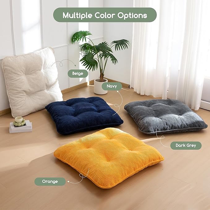 35" Washable Floor Pillow Cushion for Adults, Meditation Cushion Pillow, Extra Large Square Floor Sitting, Removable Tufted Corduroy Cover, for Tatami Living Room or Yoga, Beige, Machine Washable