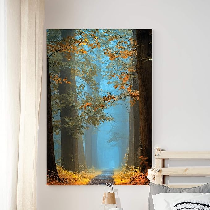Renditions Gallery Nature Canvas Wall Art Home Paintings & Prints Misty Orange Blue Avenue Glam Modern Wall Hanging Artwork Decorations for Bedroom Dining Office Kitchen - 24"x36" LT06