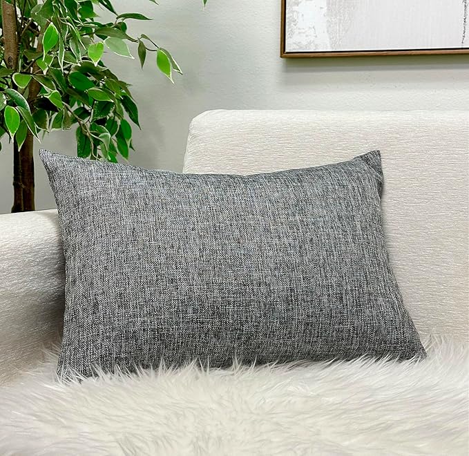 Aiking Home Woven Fine Faux Linen Throw Pillow Cover, Size 12"x18", Gray