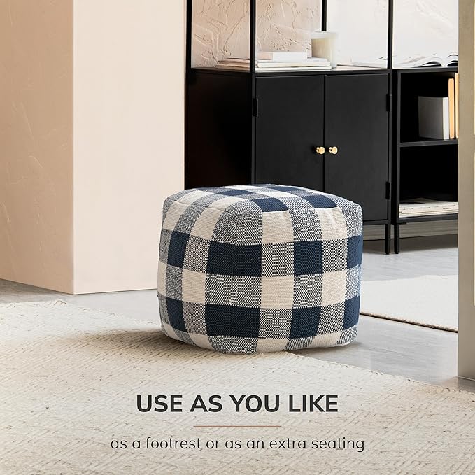 Anji Mountain Artisan Crafted Cotton Blend Pouf Ottoman | Versatile Floor Seating & Footstool for Living Room | Modern Boho Home Décor Accent | Filled Pouffe