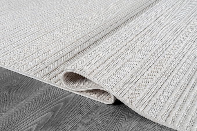 Micro Loop Indoor Rug White 6x9 Boho Geometric Neutral Area Rugs for Living Room Soft Luxury Modern Low and High Pile Durable Stain Resistant Non-Shedding Indoor Area Carpet 6 x 9