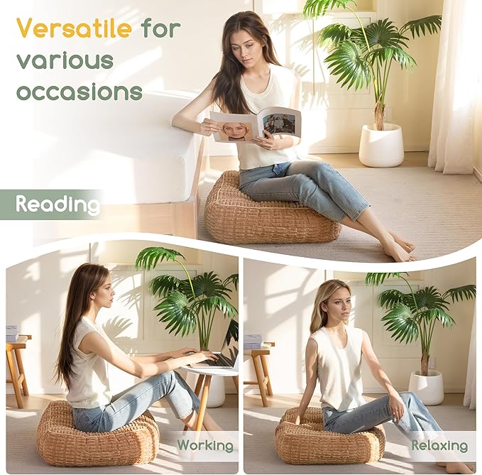 6" Washable Floor Pillow Cushion for Adults, Meditation Cushion Pillow, Removable Tufted Blended Corduroy Cover, Large Square Floor Sitting for Tatami Living Room or Yoga, 2Pack, Machine Washable