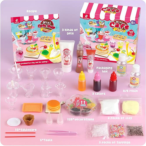 12 Making Miniature Food Toys Set, DIY, Resin Play, NOT Edible, Kitchen Mini Pretend Play Food Set for Kids Age 8-13, Birthday for Girls, 8 9 10, Make Your Food