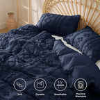 Bedsure Boho Duvet Cover Queen Size, Soft & Comfortable Elegant Design Boho Bedding for Decoration, Machine Washable Comforter Cover for All Seasons,Includes 1 Duvet Cover & 2 Pillow Shams,Navy