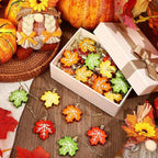 JULMELON 24PCS Fall Leaf Ornament for Tree, Thanksgiving Maple Leaves Hanging Ornaments with Rope Maple Pendant for Farmhouse Rustic Party Favors Craft Supplies Decor