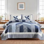 Secgo Handmade Quilted 100% Cotton King Comforter Set for Bed - 100% Cotton Quilts King Size, Black Bedspreads (96 * 108 Inch) with 2 Pillow Shams, Patchwork Reversible Lightweight Bedding