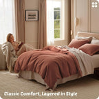 Bedsure Cotton Duvet Cover Queen - 100% Cotton Waffle Weave Burnt Orange Duvet Cover Queen Size, GentleSoft™ and Breathable Bedding Set for All Season, 3 Pieces, 90"x90"