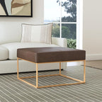 Homepop Decorative Large Square Gold Metal Ottoman | Ottoman Stool for Living Room & Bedroom | Decorative Home Furniture (Brown Faux Leather)