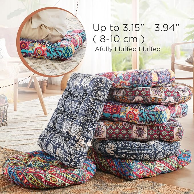 Codi Floor Cushions Seating for Adults and Kids Set of 2, Square Large Boho Pillows for Yoga Living Room Tatami Sitting Home Decor, Memory Foam Added, 22x22 Inch Multi Patchwork