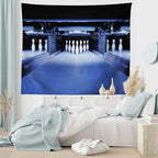 Ambesonne Bowling Party Tapestry Queen Size, Symmetrical Bowling Pins on an Empty Alley Hobby Fun Challenge Theme, Wall Hanging Bedspread Bed Cover Wall Decor, 88" X 88", Blue White Red
