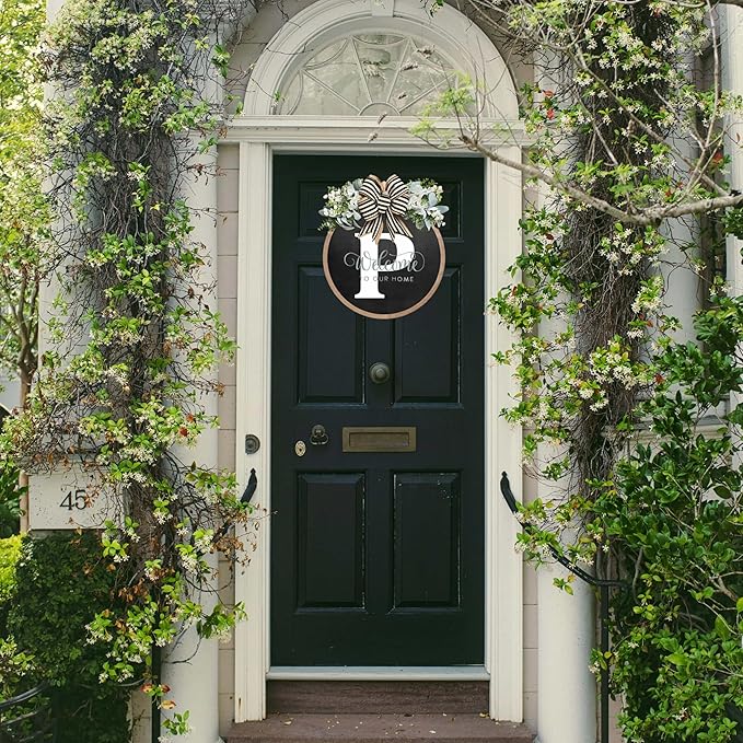 Circular Surname Front Door Welcome Sign - 26 Letter House Wreath, Front Porch Decorations, Year-Round Home Decor (P)