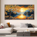 Large Wall Art For Living Room Canvas Art Wall Decor Modern Artwork Gold Tree River Sunrise Landscape Paintings Print Pictures For Bedroom Apartment Office Mural Aesthetic Artwork 29 X 58 In With Framed