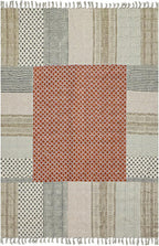 Kilim Rug 9x12 Area Rug Orange & Beige Cotton Dhurrie Oriental Thick 0.19 inches Stone Easy Washable Rug Hand Wash Cotton Carpet Flatweave Rug Indoor Outdoor Rugs for Living Room, Bedroom