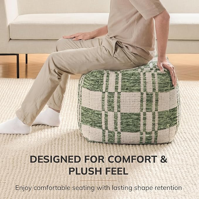 Anji Mountain 100% Handmade & Handcrafted Comfortable Home Décor Pouf Ottoman Footrest for Living Room, Bedroom, Nursery, Kidsroom, Patio Furniture - (20" x 20" x 20" - Green)