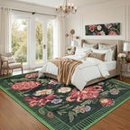 GarveeHome Forest Green Floral Botanical Washable 8x10 Rug for Living Room Soft Vintage Boho Cottage Large Rugs Low-Pile Carpet for Bedroom Dining Nursery Rug