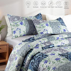 Whale Flotilla Patchwork Quilts Queen Size, Soft Boho Floral Bedspreads for Bed Reversible Lightweight Full Queen Quilt Bedding Set Coverlets with 2 Pillow Shams for All Seasons, Paisley Flowers