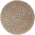REDEARTH · Round Pouf Ottoman - Hand Knitted Cable Boho Poof Home Décor Pouffe Circular Footrest for Living Room - Nursery - Bedroom - Lounge 100% Cotton (19.5"x19.5"x14") - Beige Ivory, Set of 2