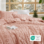 Bedsure Tufted Boho Comforter Set Twin Size - Light Pink Boho Bed Set, GentleSoft™ 2 Pieces Farmhouse Shabby Chic Embroidery Bedding, Gifts for Woman, Soft Jacquard Twin Comforter for All Seasons