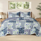 Whale Flotilla Patchwork Quilt King Size, Soft Boho Floral Bedspreads for Bed Reversible Lightweight King Quilt Bedding Set Coverlets with 2 Pillow Shams for All Seasons, Paisley Flowers