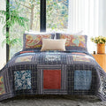 Secgo Queen Comforter Set for Bed - 100% Cotton Quilts Queen Size, Black Bedspreads (90 * 98 Inch) with 2 Pillow Shams, Patchwork Reversible Lightweight Bedding