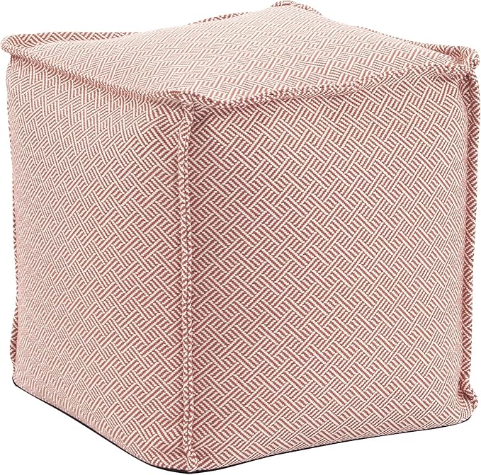 Howard Elliott Square Pouf Ottoman Foot Rest With Cover, Round Stuffed Filled Foot Stool, Fluffy Compact & Comfortable Soft Seating for Living Room & Bedroom, 20 x 20 x 18 Inch, Rhubarb