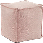 Howard Elliott Square Pouf Ottoman Foot Rest With Cover, Round Stuffed Filled Foot Stool, Fluffy Compact & Comfortable Soft Seating for Living Room & Bedroom, 20 x 20 x 18 Inch, Rhubarb