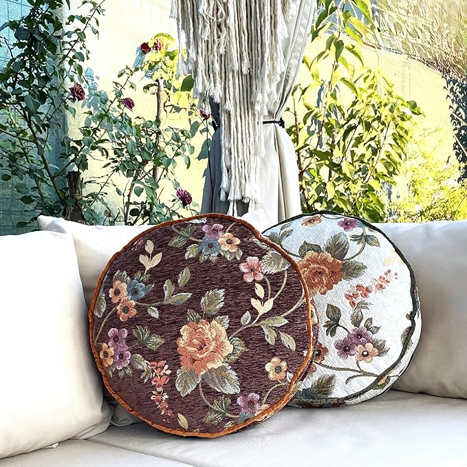 Round Tapestry Decorative Pillow (Mustard, 16" x 3")