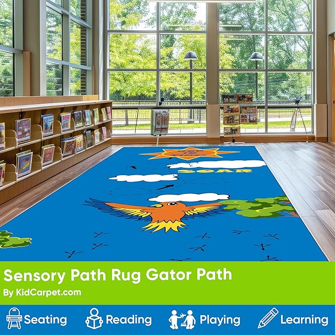 KIDCARPET.COM Sensory Path Rug Bird, Educational Classroom Rug, Kids Learning Play Mat | Area Rug for Bedroom or Playroom