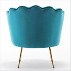 Velvet Barrel Accent Chair with Scalloped Silhouette and Gold Metal Legs, Decorative Piece Suitable for Traditional, Modern, and Contemporary Spaces, Greenish Blue