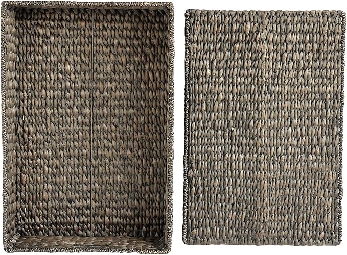 happimess BSK2015C Holden 30" Classic Costal Hand-Woven Hyacinth Wicker Under Bed Storage Basket with for Storage and Decoration in Bathroom, Bedroom, Closet, Entryway, Black