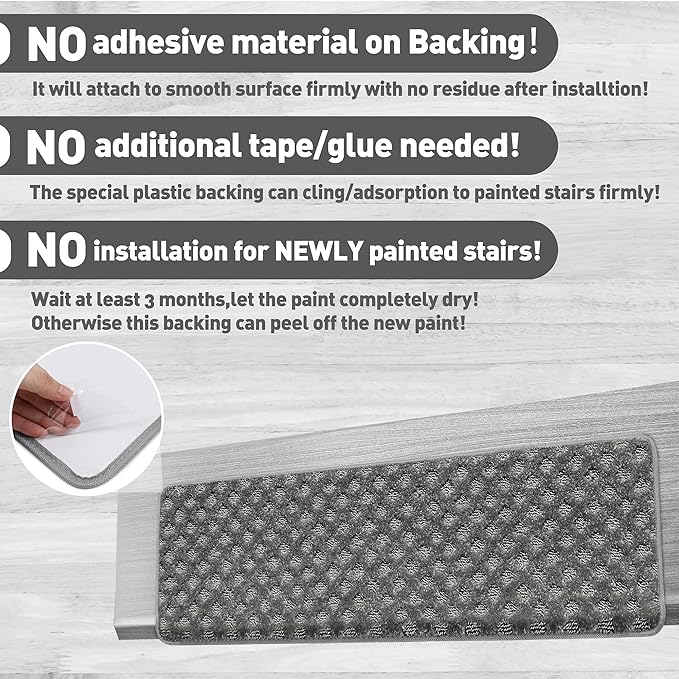 PURE ERA Bullnose Carpet Stair Treads Set Tape Free Non-Slip Indoor Stair Protectors Pet Friendly Rugs9.5" x 30"(2 Pieces,Grey Mini-Diamond Trellis)