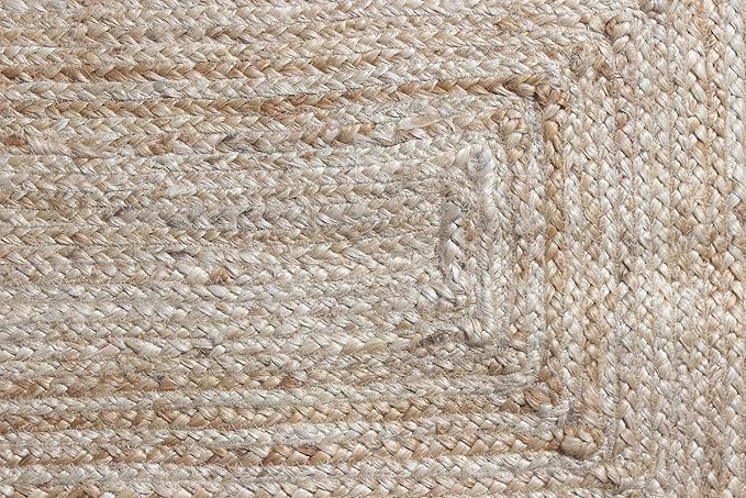 Scalloped Edge Rug, Hand Woven Natural Jute Area Rug, 3x3 Ft Square Beige & Black Braided Kilim Rugs for Living Room, Kitchen, Entryway, Farmhouse