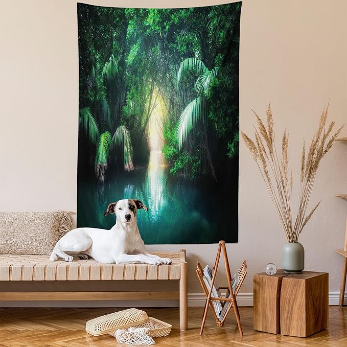 Ambesonne Jungle Tapestry, Tropical Lake Mangrove Rainforest Pathway Through Sri Lanka Travel Destination, Wall Hanging for Bedroom Living Room Dorm Decor, 40" X 60", Green Teal