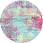 IOHOUZE Abstract Round Area Rug 6 Ft Washable Circle Rugs Large Round Rug Non Slip Thin Soft Circle Rugs, Printed Faux Wool Floor Carpet for Bedroom Living Room Dining Room Nursery, Pink Teal