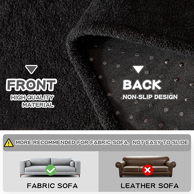 MYSKY HOME Black Couch Covers for Sectional Sofa, Couch Covers for Dogs Washable Couch Cover Blanket, Non Slip Sofa Slipcovers, Super Soft Sofa Towel for Kids, Pets, 91" x 134"