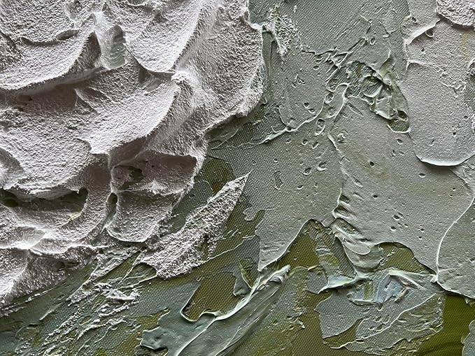 Art 24x48 Inch Hand-Painted Green and White Texture Oil Painting Modern Abstract Canvas Art Home Wall Decoration