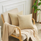 GAWAMAY Decorative Chenille Throw Pillow Covers 26x26 Inch Pack of 2, Soft Square Couch Pillow Cover for Sofa Cushion Living Room Bedroom Solid Dyed Oversized Pillowcases Khaki 66x66cm (ONLY Covers)
